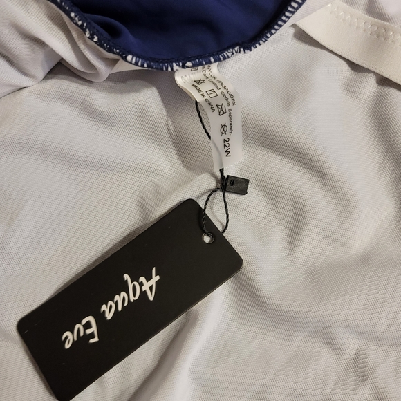 NWT Plus Size One shoulder One Piece Ruffle Tummy Control Navy Blue Swimwear 22w - Picture 7 of 12